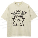 Unisex Welcome Frog Printed Washed Tee