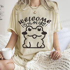 Unisex Welcome Frog Printed Washed Tee