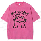 Unisex Welcome Frog Printed Washed Tee