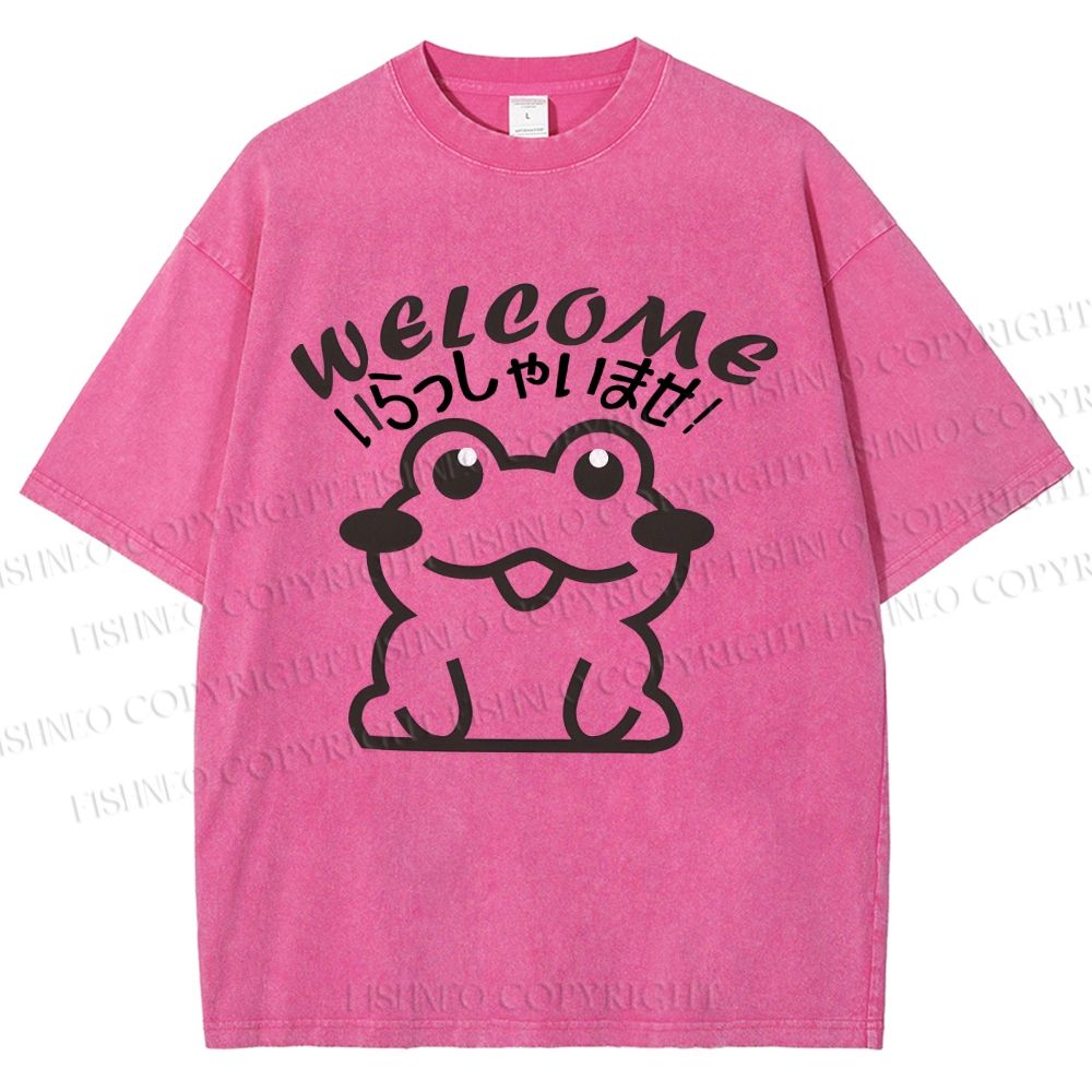Unisex Welcome Frog Printed Washed Tee