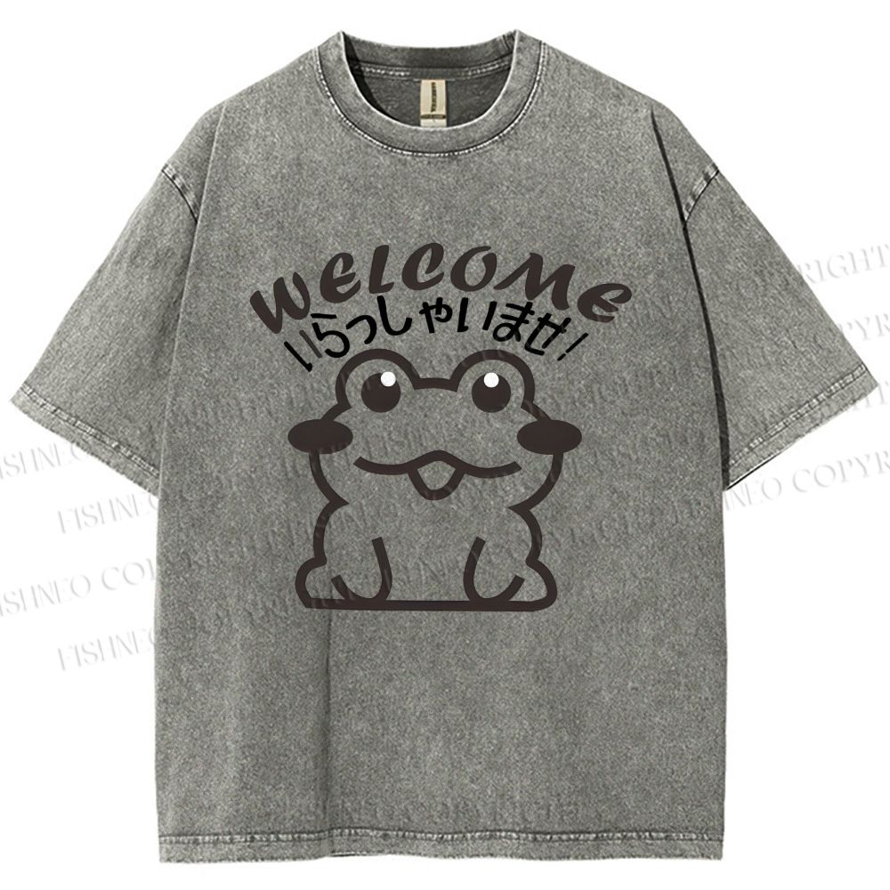 Unisex Welcome Frog Printed Washed Tee