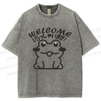 Unisex Welcome Frog Printed Washed Tee