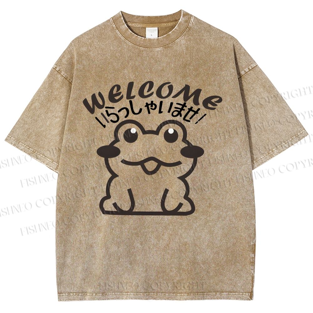 Unisex Welcome Frog Printed Washed Tee