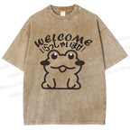 Unisex Welcome Frog Printed Washed Tee