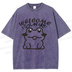 Unisex Welcome Frog Printed Washed Tee