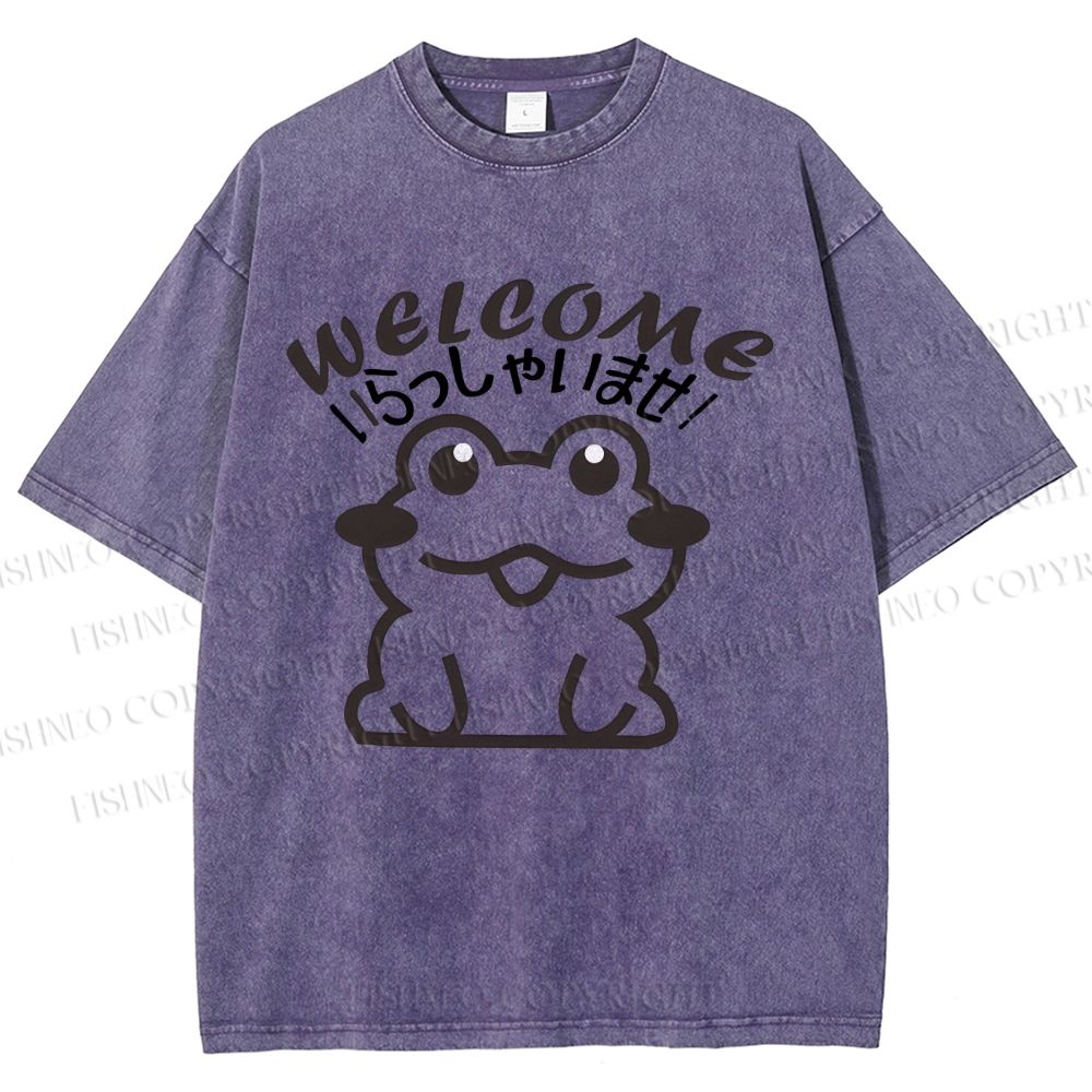 Unisex Welcome Frog Printed Washed Tee