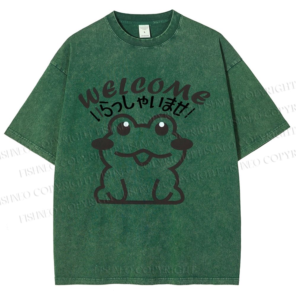 Unisex Welcome Frog Printed Washed Tee