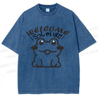 Unisex Welcome Frog Printed Washed Tee