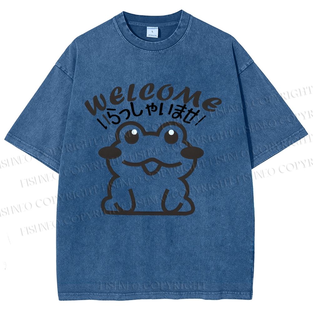 Unisex Welcome Frog Printed Washed Tee