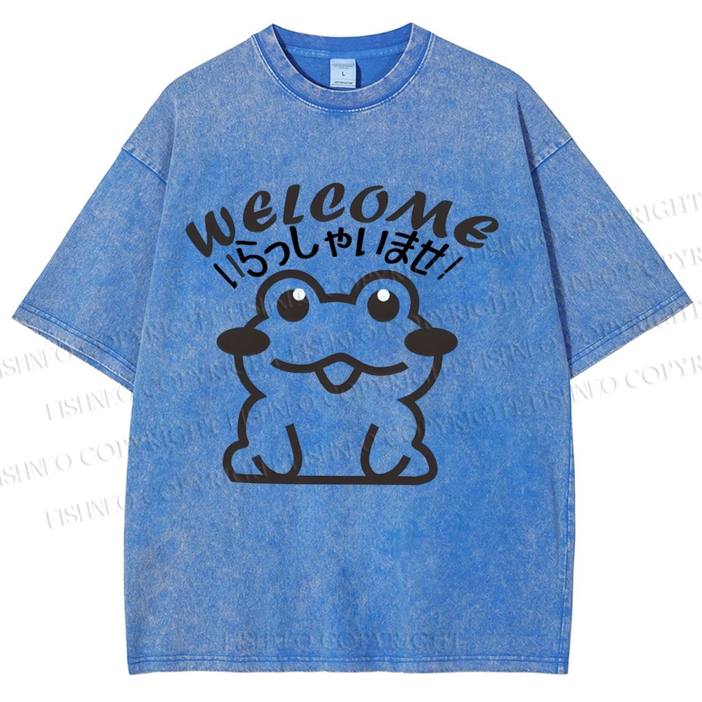 Unisex Welcome Frog Printed Washed Tee