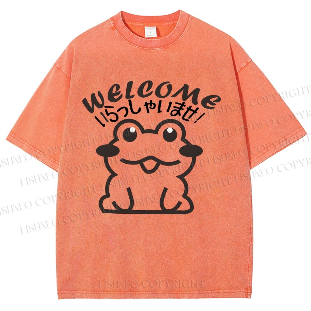Unisex Welcome Frog Printed Washed Tee