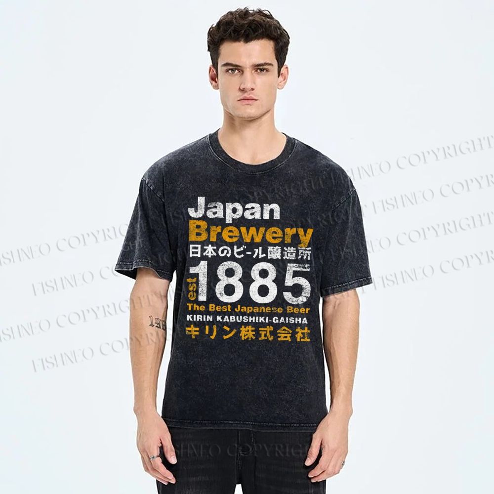 Unisex Japan Brewery Printed Washed Tee