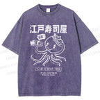 Unisex Edo Sushi Bar Octopus Printed Washed Tee