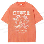Unisex Edo Sushi Bar Octopus Printed Washed Tee