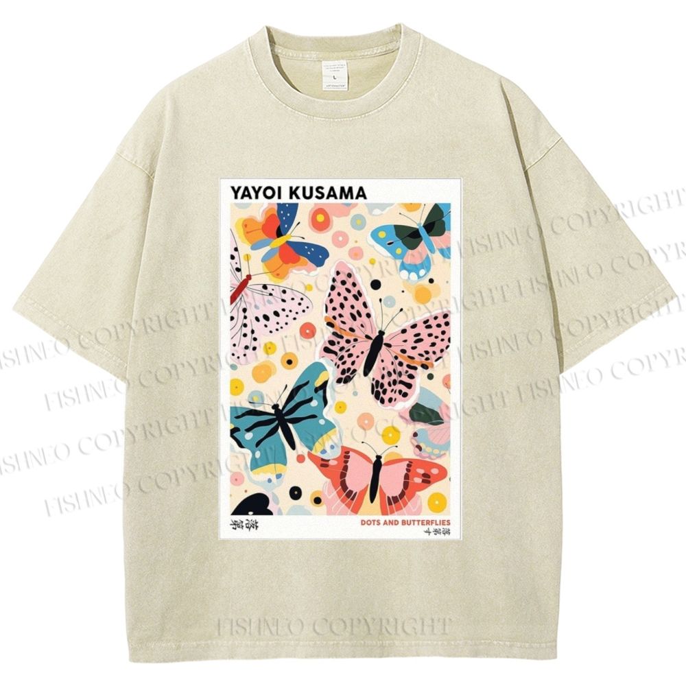 Unisex Yayoi Kusama Butterfly Printed Washed Tee