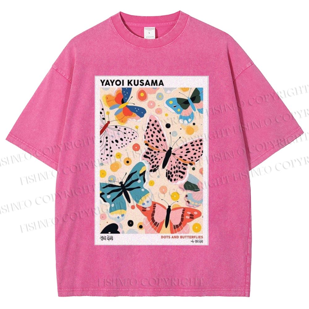 Unisex Yayoi Kusama Butterfly Printed Washed Tee