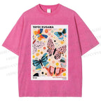 Unisex Yayoi Kusama Butterfly Printed Washed Tee