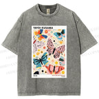Unisex Yayoi Kusama Butterfly Printed Washed Tee