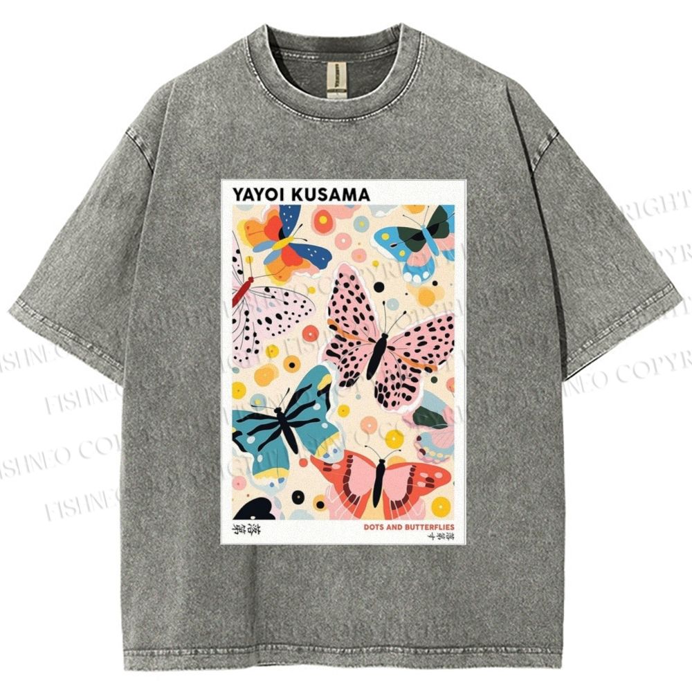Unisex Yayoi Kusama Butterfly Printed Washed Tee