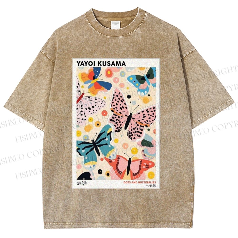 Unisex Yayoi Kusama Butterfly Printed Washed Tee