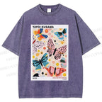Unisex Yayoi Kusama Butterfly Printed Washed Tee