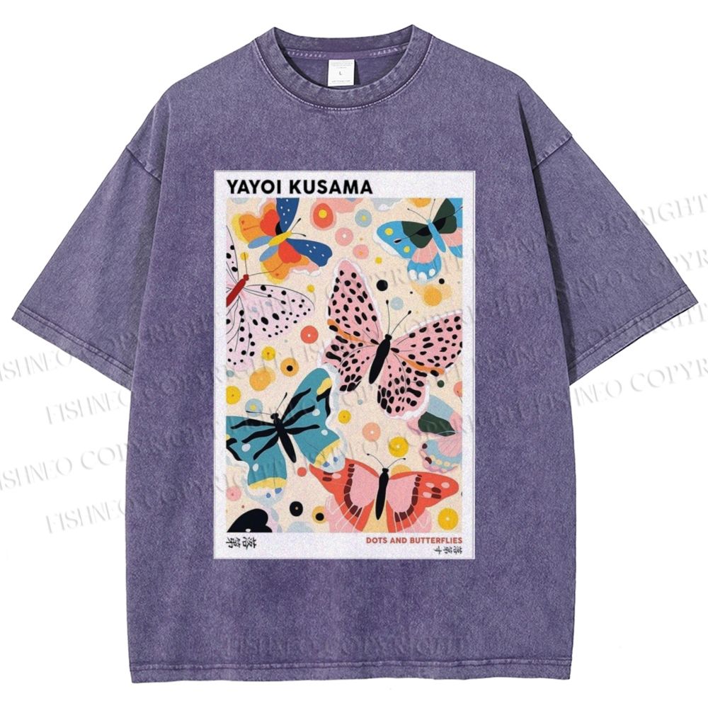 Unisex Yayoi Kusama Butterfly Printed Washed Tee
