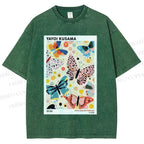 Unisex Yayoi Kusama Butterfly Printed Washed Tee