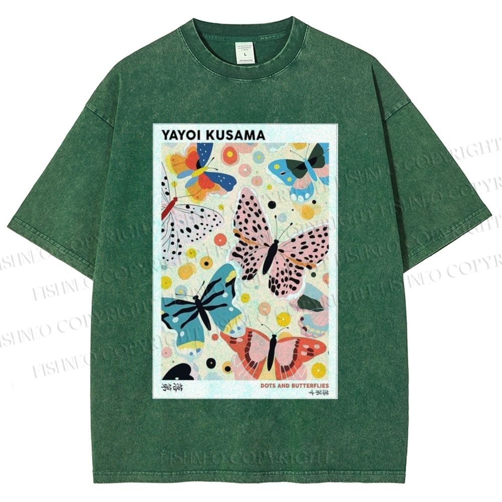 Unisex Yayoi Kusama Butterfly Printed Washed Tee
