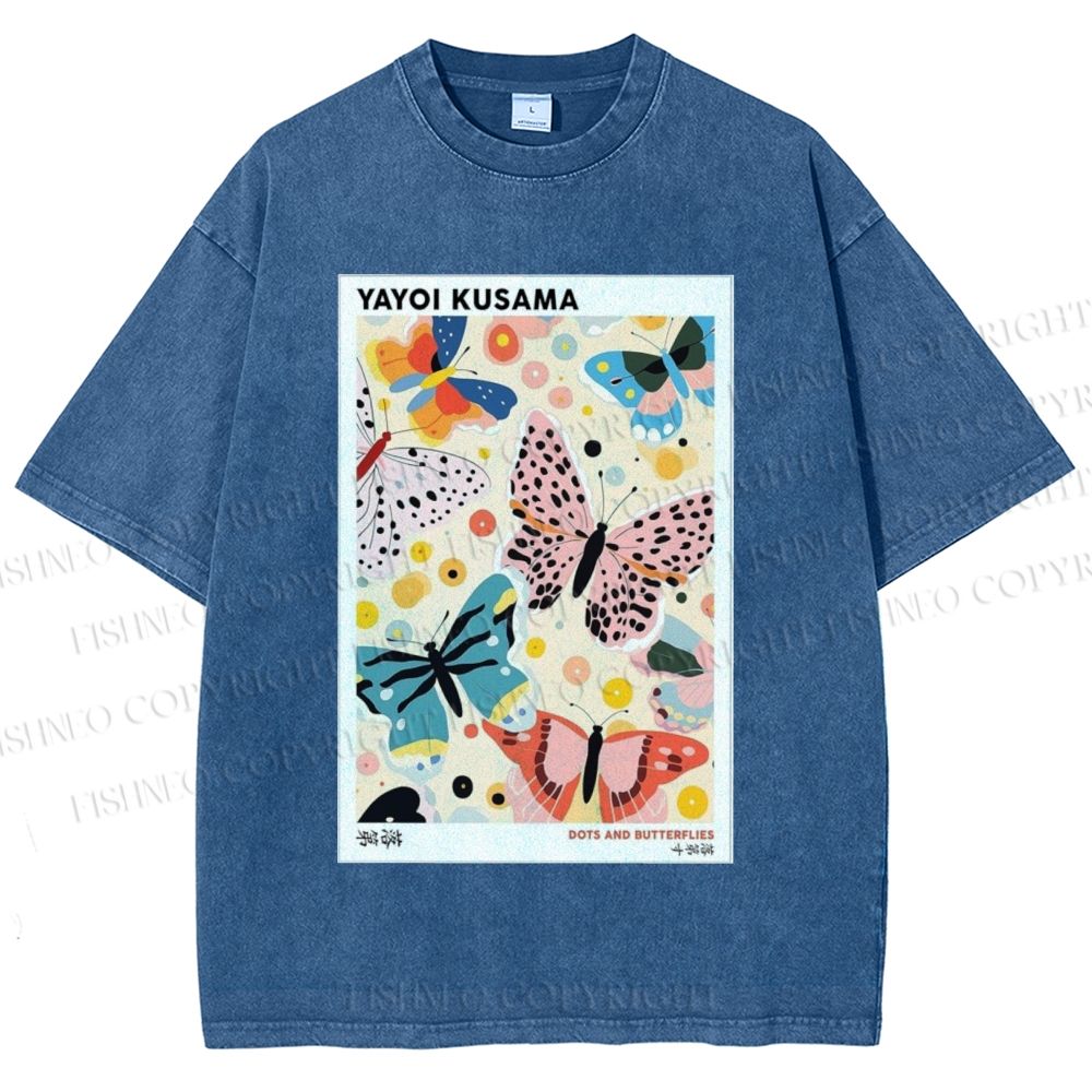 Unisex Yayoi Kusama Butterfly Printed Washed Tee