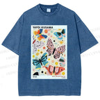 Unisex Yayoi Kusama Butterfly Printed Washed Tee