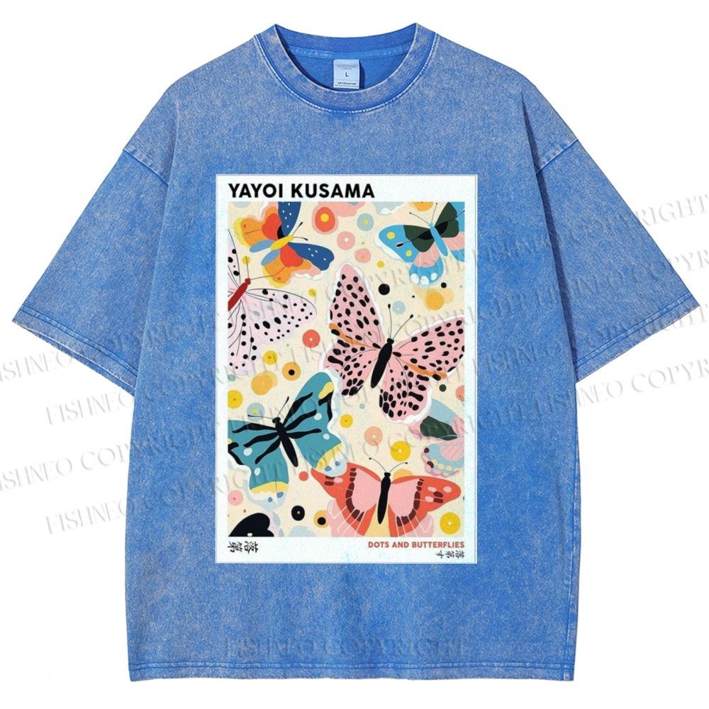 Unisex Yayoi Kusama Butterfly Printed Washed Tee