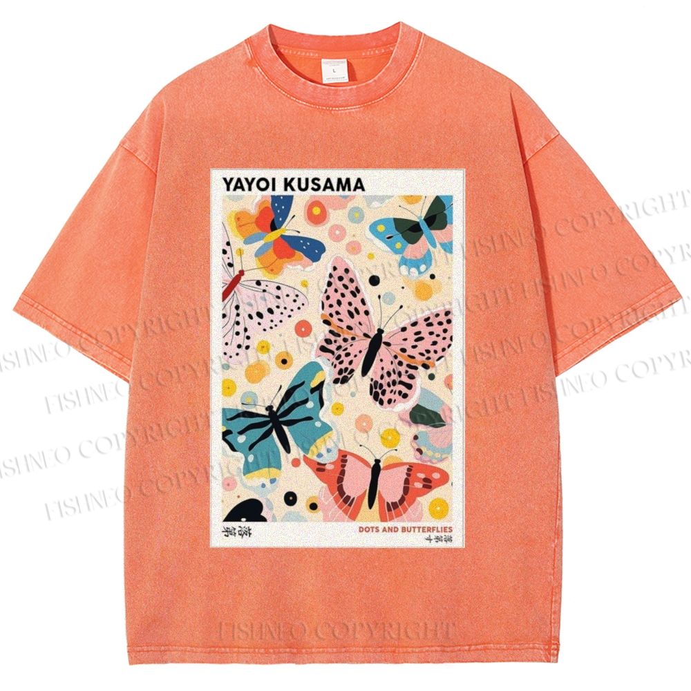 Unisex Yayoi Kusama Butterfly Printed Washed Tee
