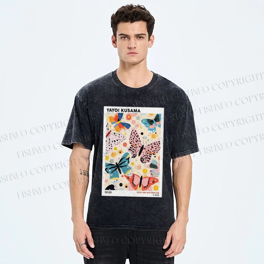 Unisex Yayoi Kusama Butterfly Printed Washed Tee