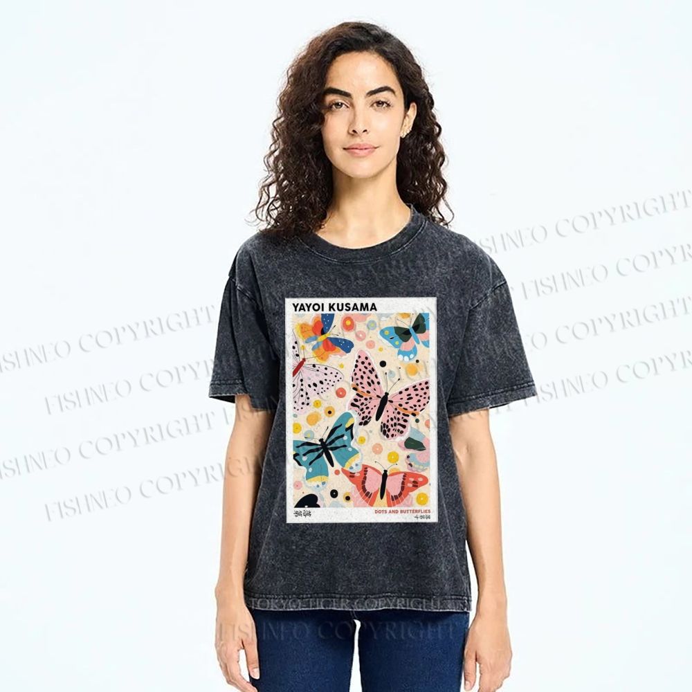 Unisex Yayoi Kusama Butterfly Printed Washed Tee