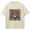 Unisex Cat Flower Printed Washed Tee