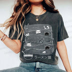 Unisex Ramen Lines Minimalist Cat Printed Washed Tee