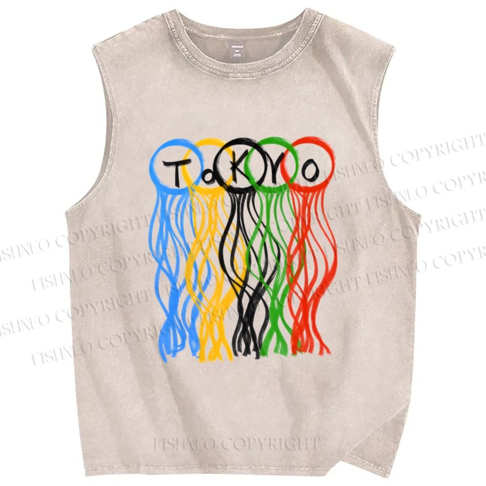 Unisex Tokyo Printed Washed Tank Top