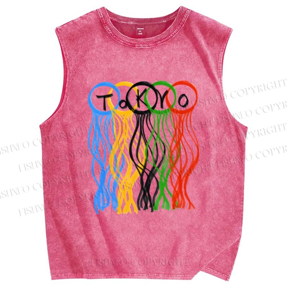 Unisex Tokyo Printed Washed Tank Top