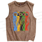 Unisex Tokyo Printed Washed Tank Top