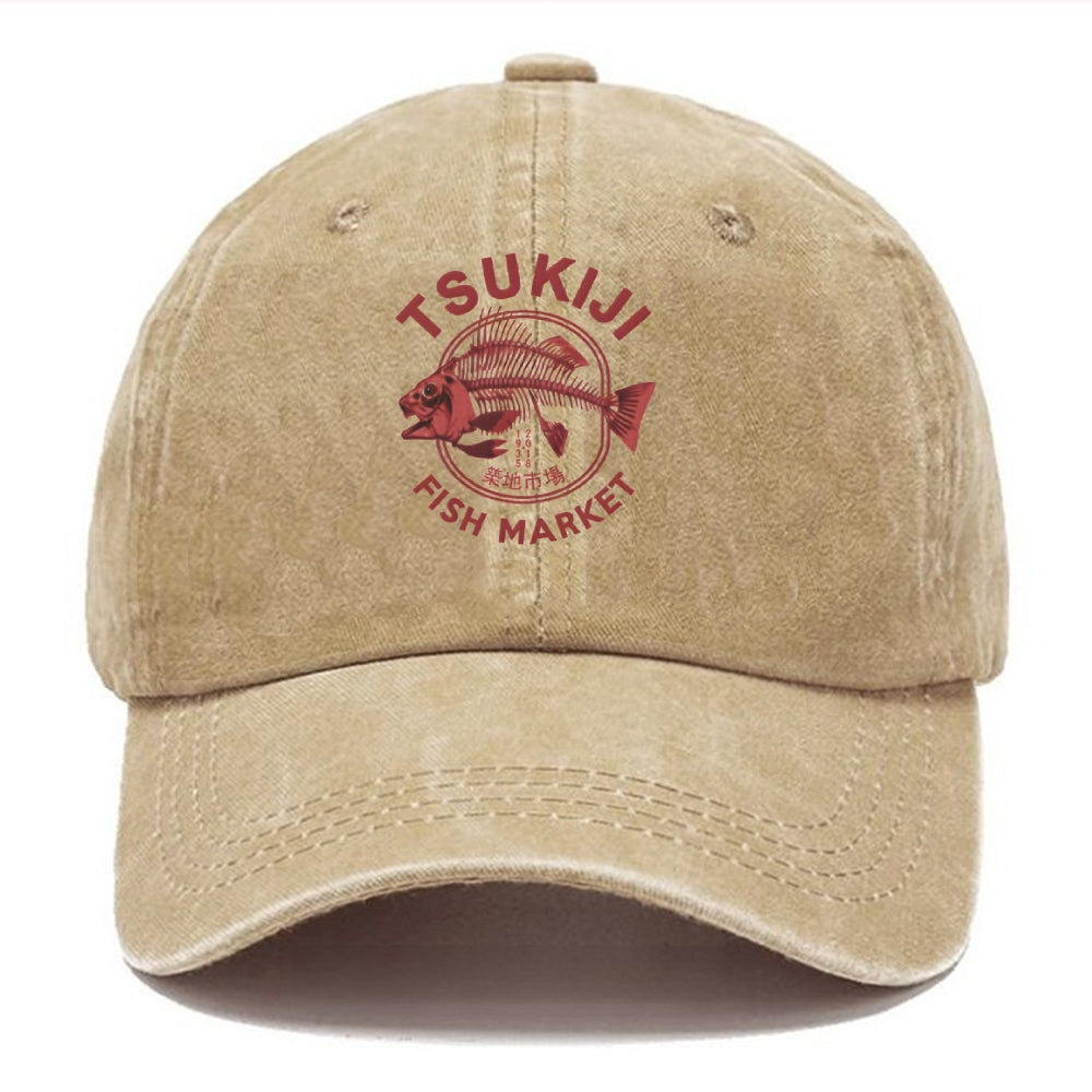 Tokyo Tsukiji Fish Market Vintage Japan Washed Cap