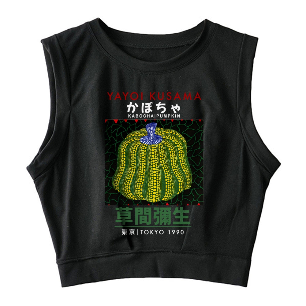 Kusama Pumpkin Vintage Wash Japanese Design Sleeveless Crop Top