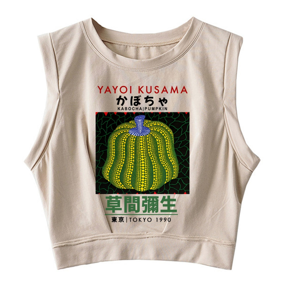 Kusama Pumpkin Vintage Wash Japanese Design Sleeveless Crop Top