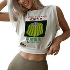 Kusama Pumpkin Vintage Wash Japanese Design Sleeveless Crop Top