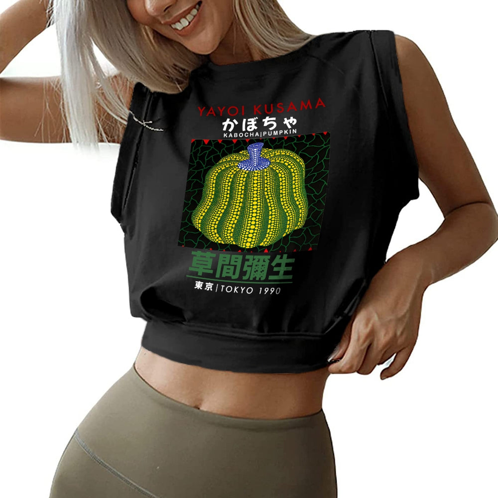 Kusama Pumpkin Vintage Wash Japanese Design Sleeveless Crop Top