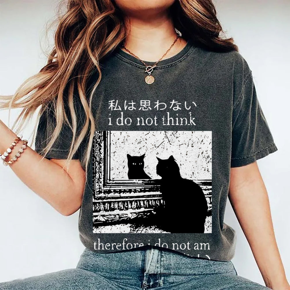 Thinking Cat Washed T-Shirt