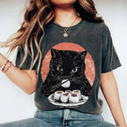 Cat Eating Delicious Sushi Washed T-Shirt