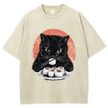 Cat Eating Delicious Sushi Washed T-Shirt
