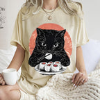 Cat Eating Delicious Sushi Washed T-Shirt