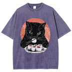 Cat Eating Delicious Sushi Washed T-Shirt