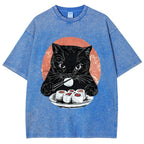Cat Eating Delicious Sushi Washed T-Shirt